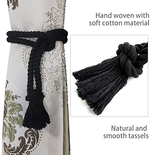 8 Pack Curtain tiebacks Rope, Outdoor Curtain Tiebacks, Natural Cotton Curtain Ties, Village Rural Rustic Farmhouse Curtain Holdbacks Curtain tie Backs Holders for Heavy Duty Drapes, Black - color: Black Rope-l 8 Pack