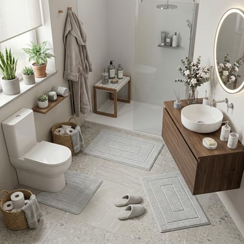 GRANNY SAYS Grey Bathroom Rugs Set 3 Piece, Soft Microfiber Bath Mats - color: Grey, size: 1'8" x 2'8" (24" x 16" + 32" x 20"+U-Shaped)