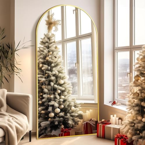 Prywot Arched Full Length Mirror, 76"x34" Free Standing Floor Mirror, Gold - color: Gold, size: 76"L x 34"W