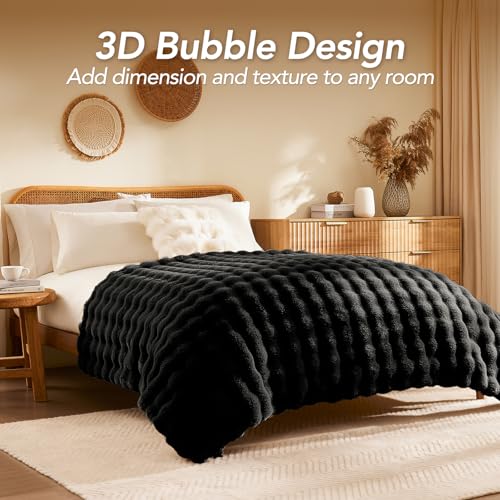 L'AGRATY Faux Rabbit Fur Throw Blanket for Couch, 90'' x 90'', Black - color: Pure Black, size: 90" x 90"