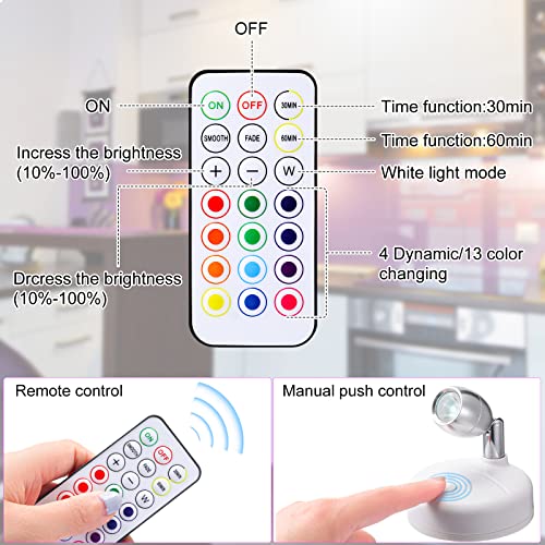Hortsun 6 Pack Battery Operated LED Wireless Spotlight, 13 Color RGB, White - color: White, style: Battery Powered
