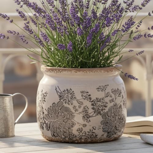 Modern Farmhouse Ceramic Planter & Vase with Drainage for Indoor Plants - color: Gray, size: 6.3 in