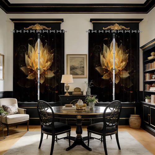 Black and Gold Blackout Curtains, Lotus Drapes 63 inches length, 2 Panels - color: Black and Gold, size: 52"W x 63"L (Pack of 2)