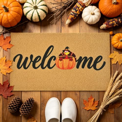 Fall Turkey Welcome Door Mat for Front Door Outdoor Indoor 17x29 in - color: Turkey Pumpkin