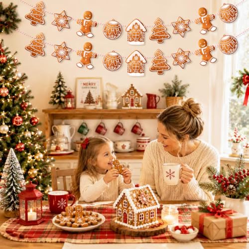 Uniwish 2 Pack Gingerbread Garland Banner Christmas Hanging Decorations