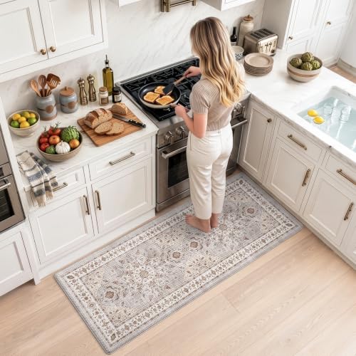 LUMI Kitchen Floor Mat Cushioned Anti Fatigue Runner Rug, 24"x59" - color: Grey & Taupe, size: 59"L x 24"W x 0.4"Th