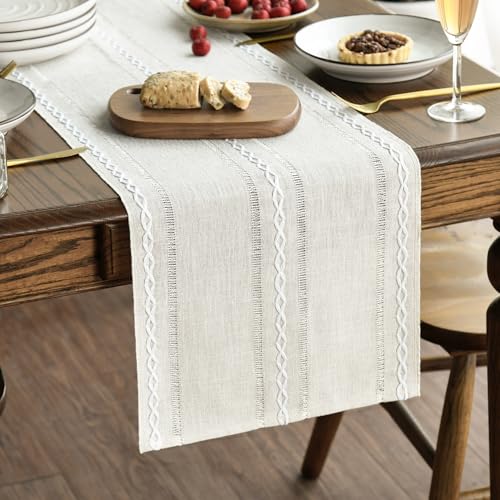 Artoid Mode Beige Rustic Cotton Linen Table Runner 13x60 Inch - color: Beige, size: 13" x 60"