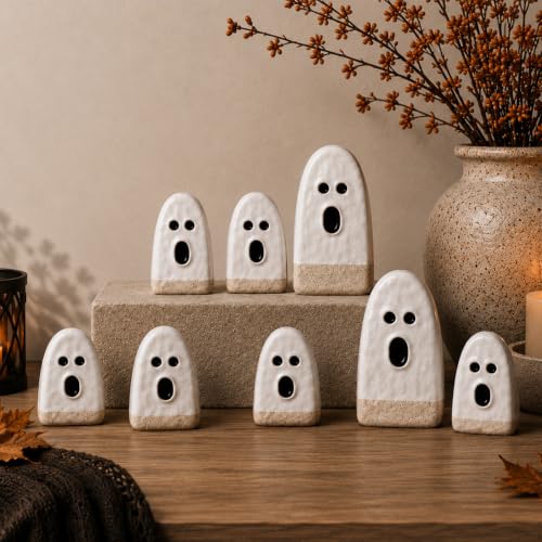 Amyhill 8 Pcs Halloween Terracotta Resin Ghost Figurines Decor, 5 Sizes - size: 5 Sizes