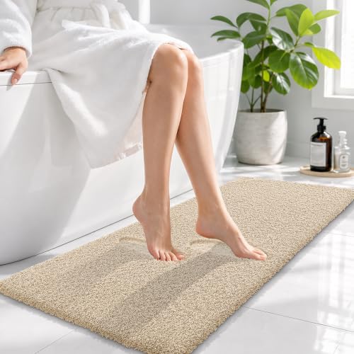 OLANLY Microfiber Bathroom Runner Rugs 47x17, Soft Absorbent Bath Mat, Sand - color: Sand, size: 47" X 17"