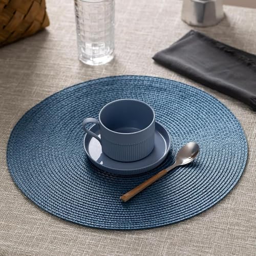 Baroyal Round Placemats Set of 8 Plastic Woven Placemats Washable Wipeable Table Mats for Dining Table Heat Resistant Non-Slip Circle Place Mats (Royal Blue) - color: Royal Blue