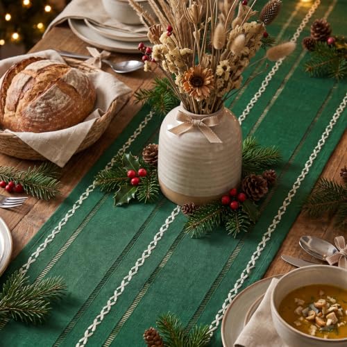 Artoid Mode Green Rustic Cotton Linen Table Runner 13x36 Inch - color: Green, size: 13" x 36"