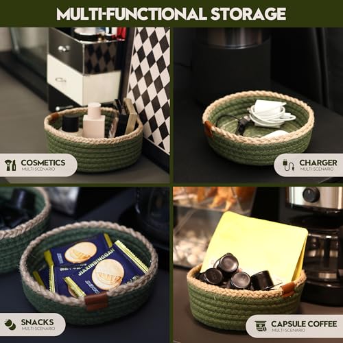 Sea Team 3-Pack Compact Nesting Woven Cotton Rope Storage Baskets, Green - color: Green & Jute