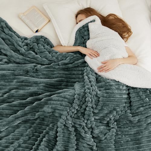 Bedsure Soft Sherpa Blanket Fluffy Dark Green Gift King 108"x90" - color: 04 - Dark Green, size: King (108" X 90")