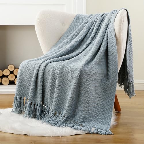 BATTILO HOME Blue Grey Chenille Throw Blanket for Couch, 60"x80" - color: Bluish Grey, size: 60"x80"