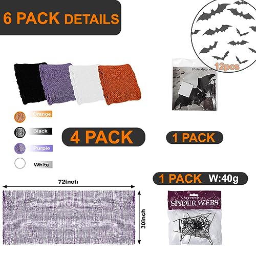 JQAQJU 6 Pack Halloween Creepy Cloth Decoration + Spider Web + 3D Bats