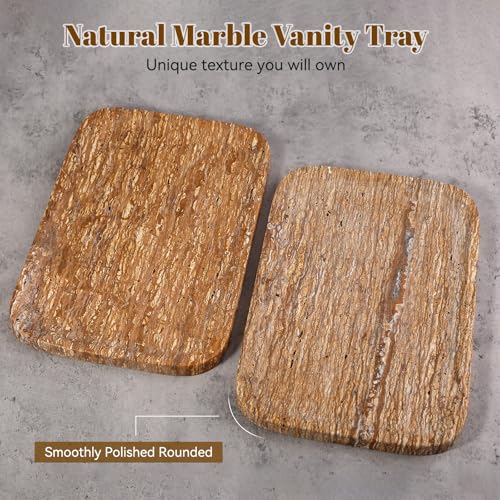 Karibiber Natural Marble Vanity Tray, 11.8" Travertine/Stone Bathroom Tray Countertop, Golden Stone for Perfume Jewelry Holder, Decorative Dresser Organizer, Storage for Kitchen Sink(Walnut Traver) - color: Iran-travertine