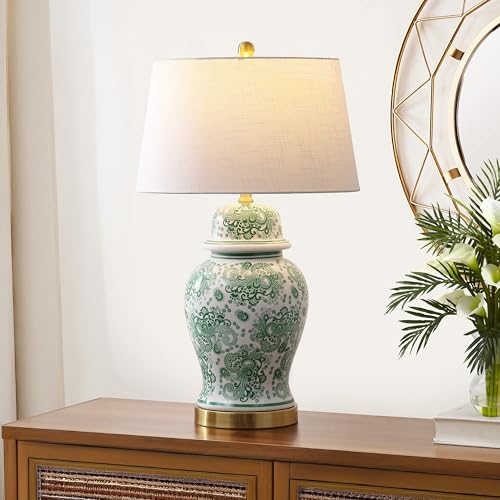 JONATHAN Y Ellis Chinoiserie Ginger Jar Table Lamp 29.5", Green/White - color: Green/White