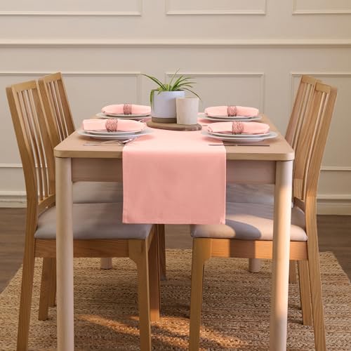 Encasa XO Table Runner, Cotton Canvas Dining Runner 13"x72" - color: Powder Pink, size: 13x72 in