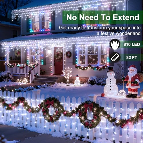 810 LED 82FT Christmas Lights Outdoor, 180Drops Icicle Lights with 12 Modes - color: Cool White, size: 810LED 82 FT with 180 Drops