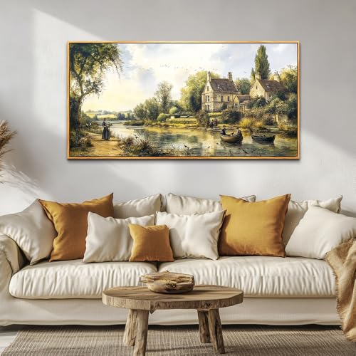 ERQINHUA Wood Framed Wall Art For Living Room Large Canvas Wall Decor For Bedroom Vintage Watercolour Painting Office Home Decoration Countryside Scenery Wall Picture Artwork Ready To Hang 20x40 In - color: Vintage Painting Wood Framed, size: 40"L x 20"W