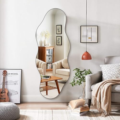 QDSSDECO 63" x 24" Full Length Mirror Irregular Wavy Mirror, Frameless - color: Cloud-2