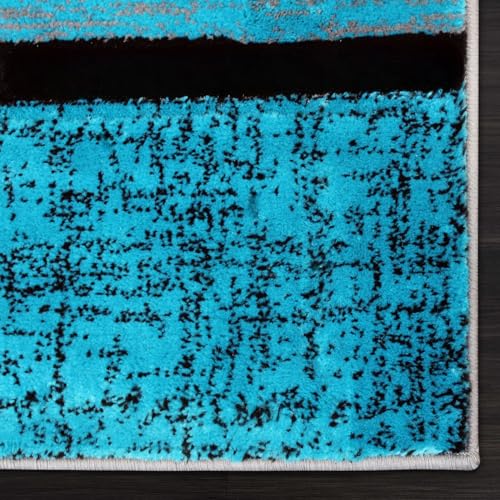 Modern Luna 3995 Geometric Living Room Rug - Area Rugs for Living Room Dining & Bedroom - Hand Carved Runner Carpet - Durable Polyester - Non-Fade Stain-Resistant - Turkish Made - color: Turquoise, size: 5' x 7' (Rectangular)