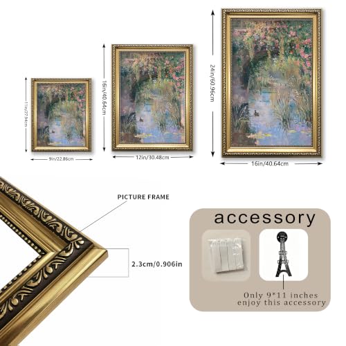 Vintage French Country River Arch Framed Wall Art Impressionist Water Garden Canvas Print Wisteria Flower Stream Oil Painting Cottage Landscape for Living Room Bedroom Kitchen Home Office Gallery Wall Decor Gift for Art Lovers Friends New Homeowners - col