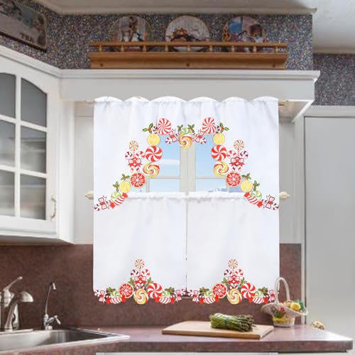 Simhomsen Embroidered Candy Cane Kitchen Window Curtain Swag and Tiers Set for Christmas Holiday (Candy Cane) - color: Candy Cane