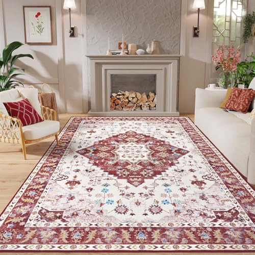 Amearea Vintage Design Area Rugs for Living Room, 4x6 Red Bedroom Rug - color: Red, size: 4' X 6' (Rectangular)