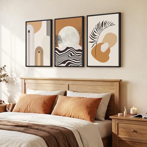 Framed Boho Mid Century Modern Orange Wall Art for Living Room, 16x24 Inch - color: Orange Black, size: 24" H x 16" W x 3Pcs