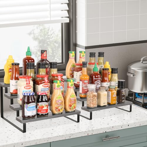 YINMIT Wooden Display Riser Stand, Tiered Perfume and Cologne Organizer Stand, 4 Tier Spice Rack Organizer, Rustic Display Shelf for Candles (4 Tier,2Pack,Grey) - color: 4 Tier,2 Pack,Grey