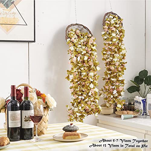 6Pcs x 8.2FT Artificial Flower Garland Rose Vine Decor, Fall Pink Flower - color: Fall Pink White 6pcs, 1.5" Rose Flowers, size: 8.2FT Vines
