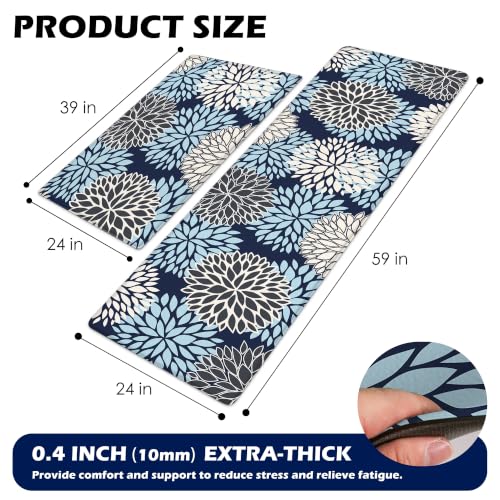 Cushioned Anti-Fatigue Kitchen Mats for Floor – Non-Slip Waterproof Memory Foam Runner, Extra Wide & Long, Comfortable Standing Mat for Kitchen, Sink, Office, Laundry, Navy Blue - color: Navy Blue, size: 24"x39"+24"x59"--0.4"Th