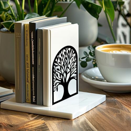 Peacoblue 5.3"x3.5"x7.8" Metal Bookends, Heavy Duty Book Ends for Shelves - color: Tree of Life