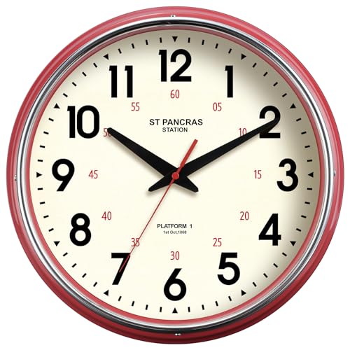 Wall Clock Metal 12.4" Countryside Style Wall Clocks Retro Vintage Classical Silent Non Ticking Easy to Read for Living Room/Kitchen/Bedroom/Office/Bar(12.4" Red) - color: Red
