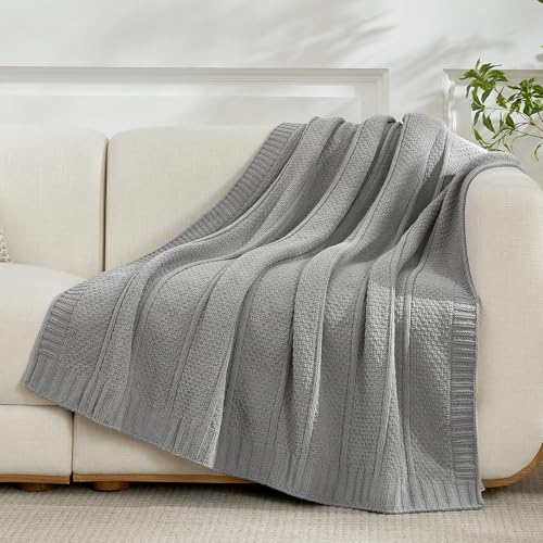 Amélie Home Chenille Knit Throw Blanket, Mist Gray 50"x60" - color: Mist Gray, size: 50" X 60"