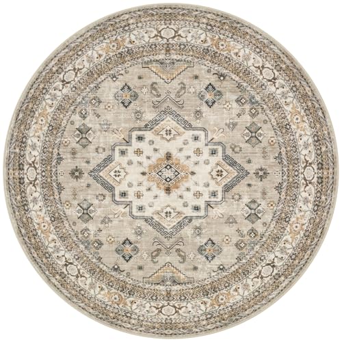 cotiled 5ft Round Living Room Area Rug, Washable, Traditional, Beige - color: Beige, size: 5' (Round)