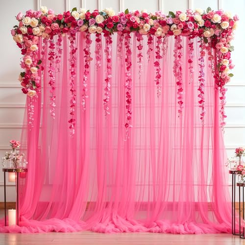 Hot Pink Tulle Backdrop Curtain for Parties 10ft x 8ft Fuchsia Sheer Backdrop Curtains for Baby Shower Birthday Wedding Bridal Shower Photo Shoot Photography Background Decorations 2 Panels 5ft x 8ft - color: Hot Pink, size: 10FT X 8FT(2 Panels W5ft X H8f