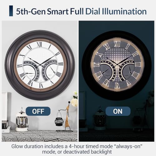 ANDY STAR 24 Inch Outdoor Clocks Waterproof,Large Outdoor Wall Clocks for Patio with Thermometer, Weatherproof Illuminated Clock Battery Operated with Thermometer&Hygrometer,Oil Rubbed Bronze Black - color: Oil Rubbed Bronze