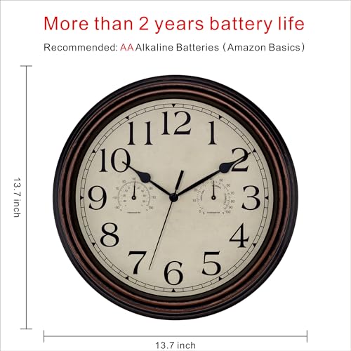 Foxtop 14" Outdoor Wall Clock with Thermometer and Hygrometer Combo, Bronze - color: Bronze Outdoor, size: 14 Inch