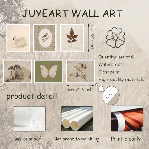 6 PCS Vintage Canvas Wall Art Retro Botanical Wall Decor 8×10inch Unframed - color: vintage decor-unframed