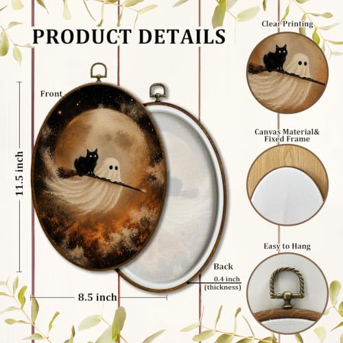JQF Halloween Ghost Black Cat Oval Wall Decor Framed 8.5x11.5 Inch - color: ghost-4