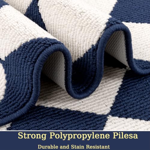 SHACOS Kitchen Rugs Set of 3 Checkered Kitchen Mats for Floo, Blue/White - color: Blue/White, size: 17"x30"+17"x47"+17"x59"