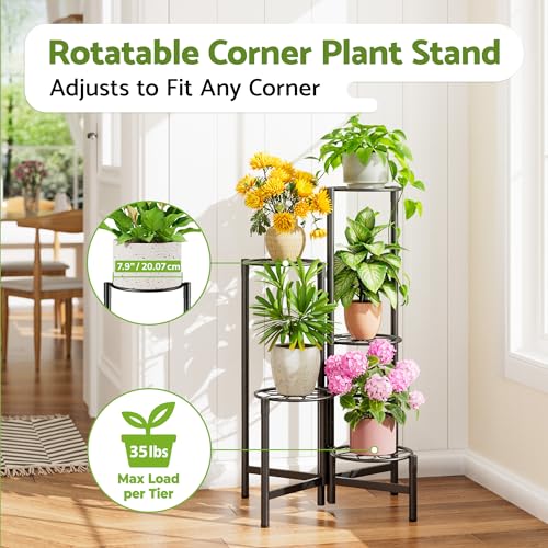 Plant Stand 5 Tier Indoor Metal Flower Shelf for Multiple Plants Corner Tall Flower Holders for Patio Garden Living Room Balcony Bedroom Black Diamond - color: BlackDiamond, size: 5-tiers