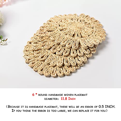 IcosaMro11.8 Inch Boho Round Woven Placemats for Dining Table Set of 6 - color: Style a -11.8 Inch, Pack of 6