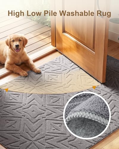 Carvapet 5x7 Area Rug Dark Gray Geometric Washable High Low Pile Carpet - color: Geometric Dark Gray, size: 5' x 7' Rectangular