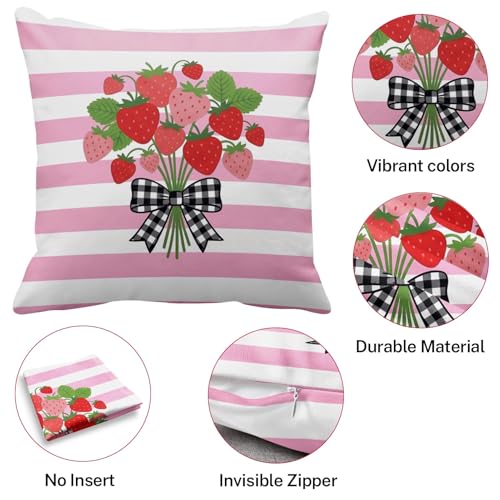 Throw Pillow Covers, Pink Bow, Set of 4, 18"x18" - color: Pink Strawberry