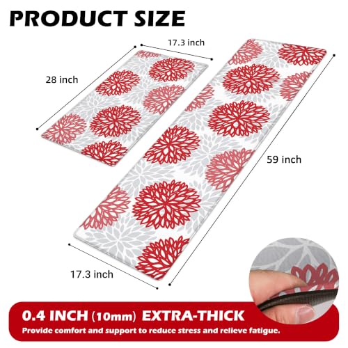 Kitchen Mats Set of 2 Cushioned Anti Fatigue Kitchen Rugs Non Slip Waterproof Runner Memory Foam Kitchen Floor Mat Comfort Standing Mat for Sink, Office, Laundry, Red - color: Red Gray, size: 17.3"x28"+17.3"x59"--0.4"Th