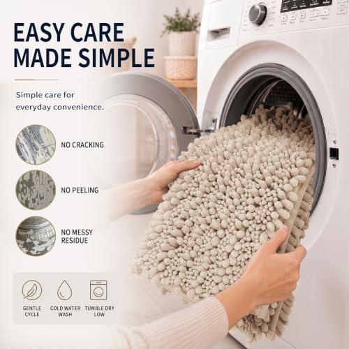 Yimobra Bathroom Rug Set 3 Piece, Super Water Absorbent Bath Mat Set, Beige - color: Beige, size: 24"x17" + 24"x20" + 30"x20"