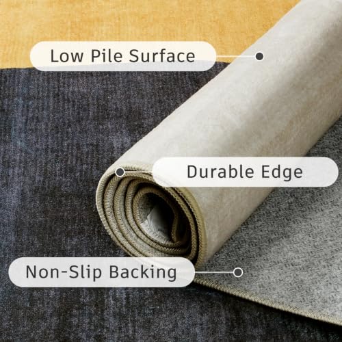 DCX 2x6 Area Rug Living Room: Modern Washable Indoor Carpet Blue & Yellow - color: Yellow & Blue, size: 2' x 6' (Rectangular)